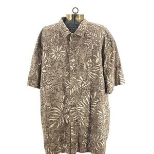 Columbia Shirt Mens XL Brown‎ Palm Leaf Hawaiian Button Up Short Sleeve